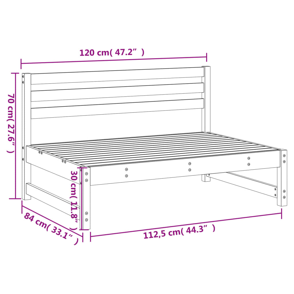 Impregnated Pine Garden Middle Sofa 120x80 cm - Durable Wood Design