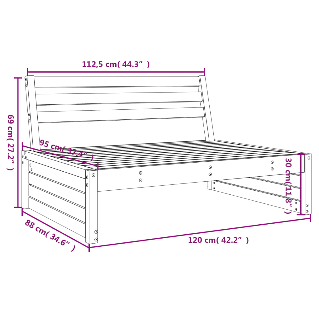 Solid Pine Garden Middle Sofa, Honey Brown 120x80 cm