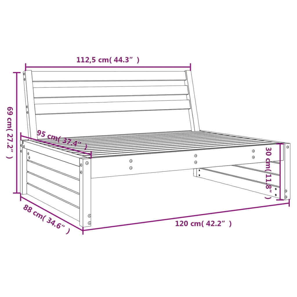 Stylish Garden Middle Sofa - 120x80 cm Impregnated Pine Wood
