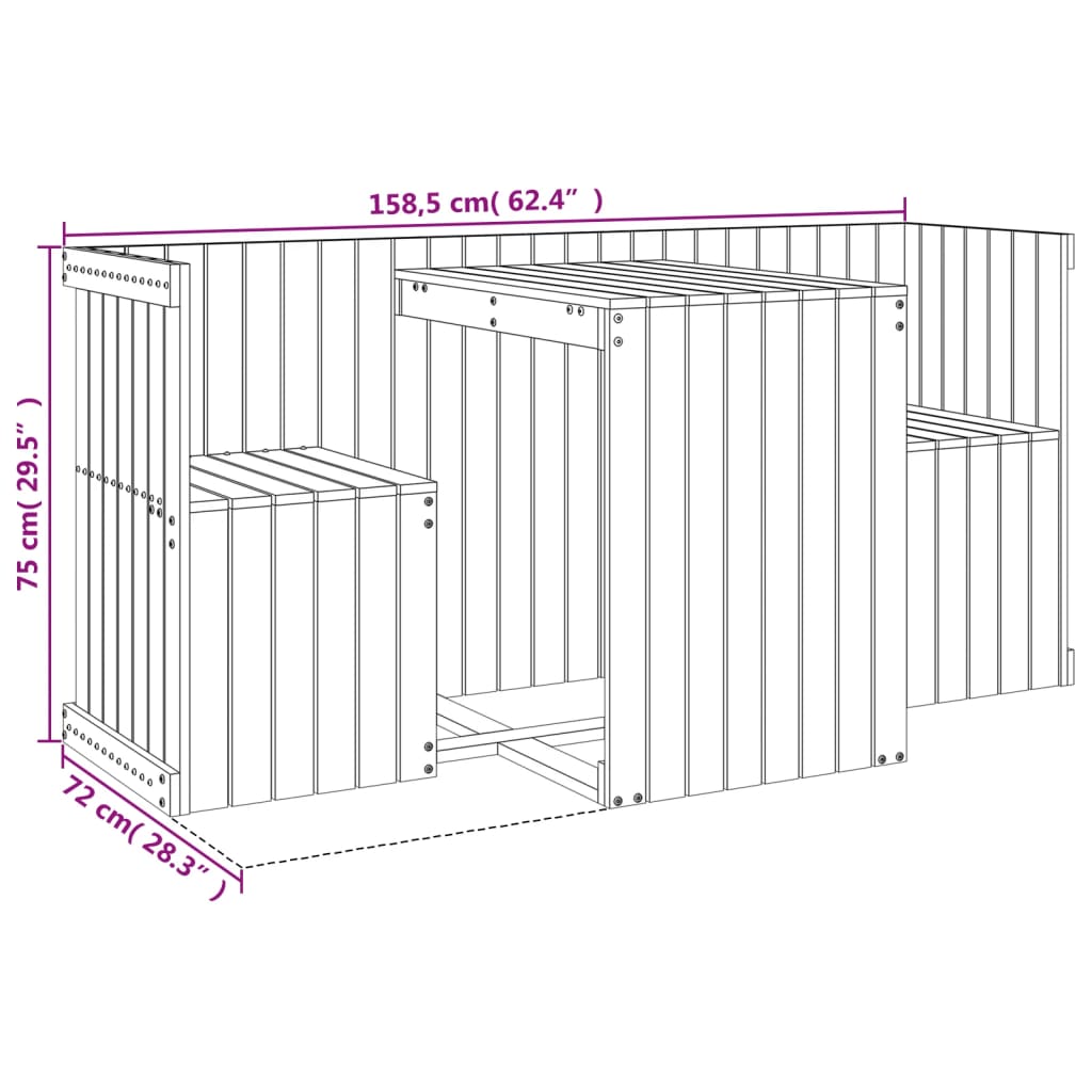 Honey Brown 2-Seater Solid Pine Wood Balcony Set