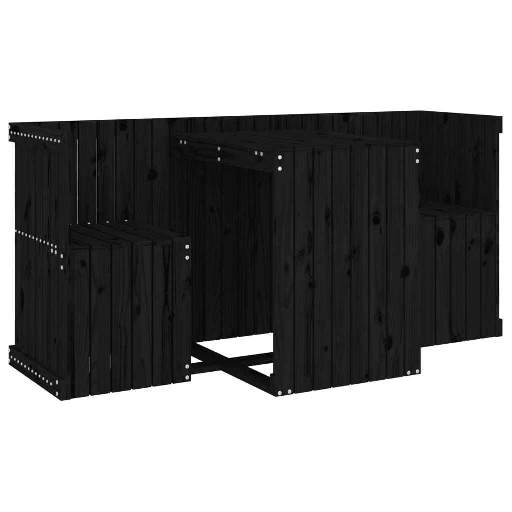 2-Seater Balcony Set in Black Solid Pine Wood