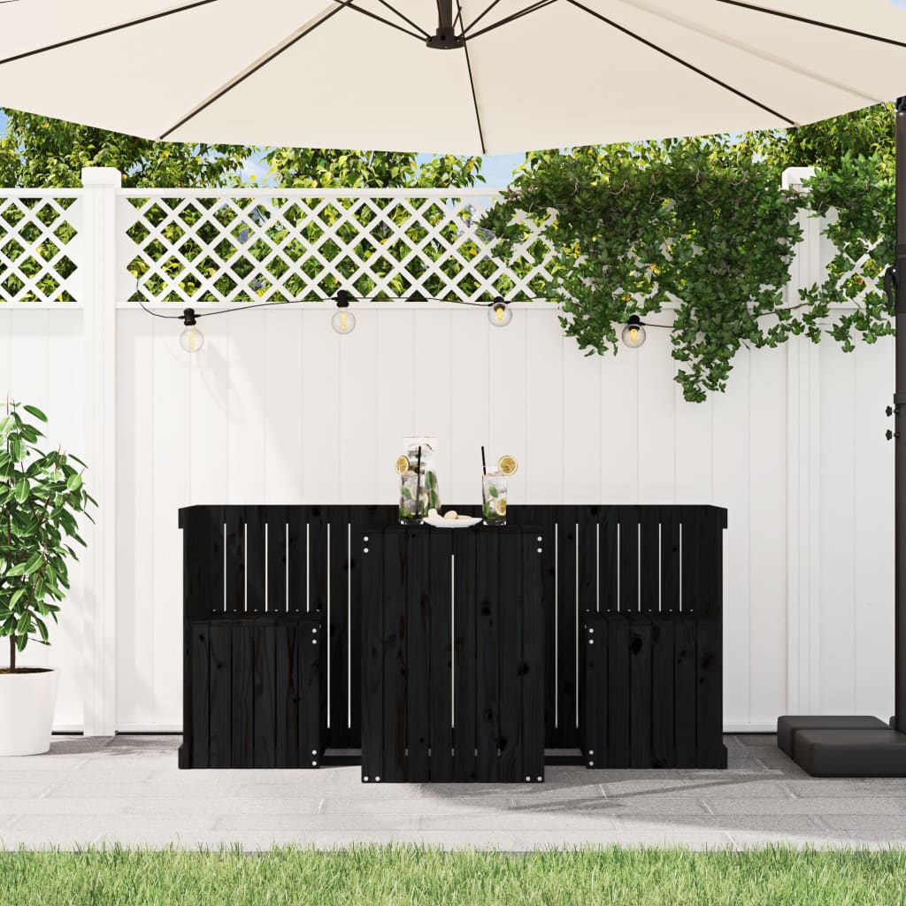 2-Seater Balcony Set in Black Solid Pine Wood