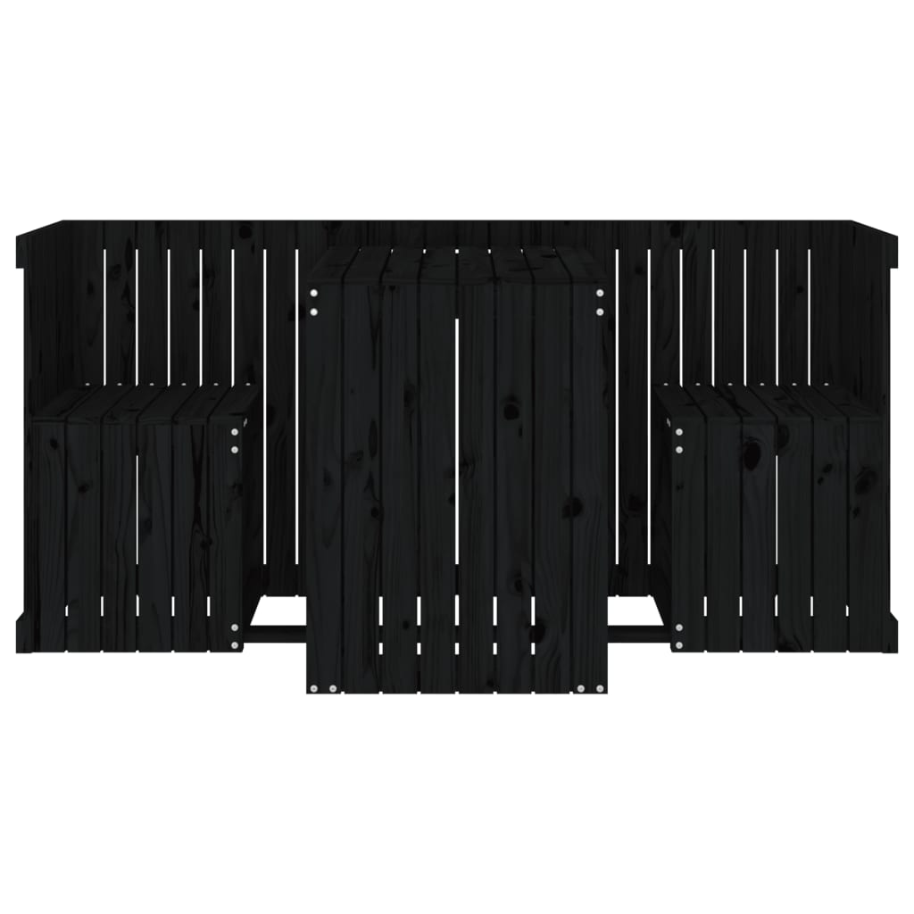2-Seater Balcony Set in Black Solid Pine Wood