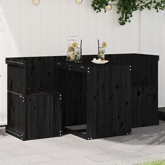 2-Seater Balcony Set in Black Solid Pine Wood