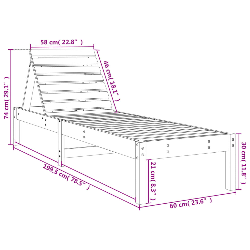 Solid Pine Sun Lounger 199.5x60x74 cm - Durable Outdoor Relaxation