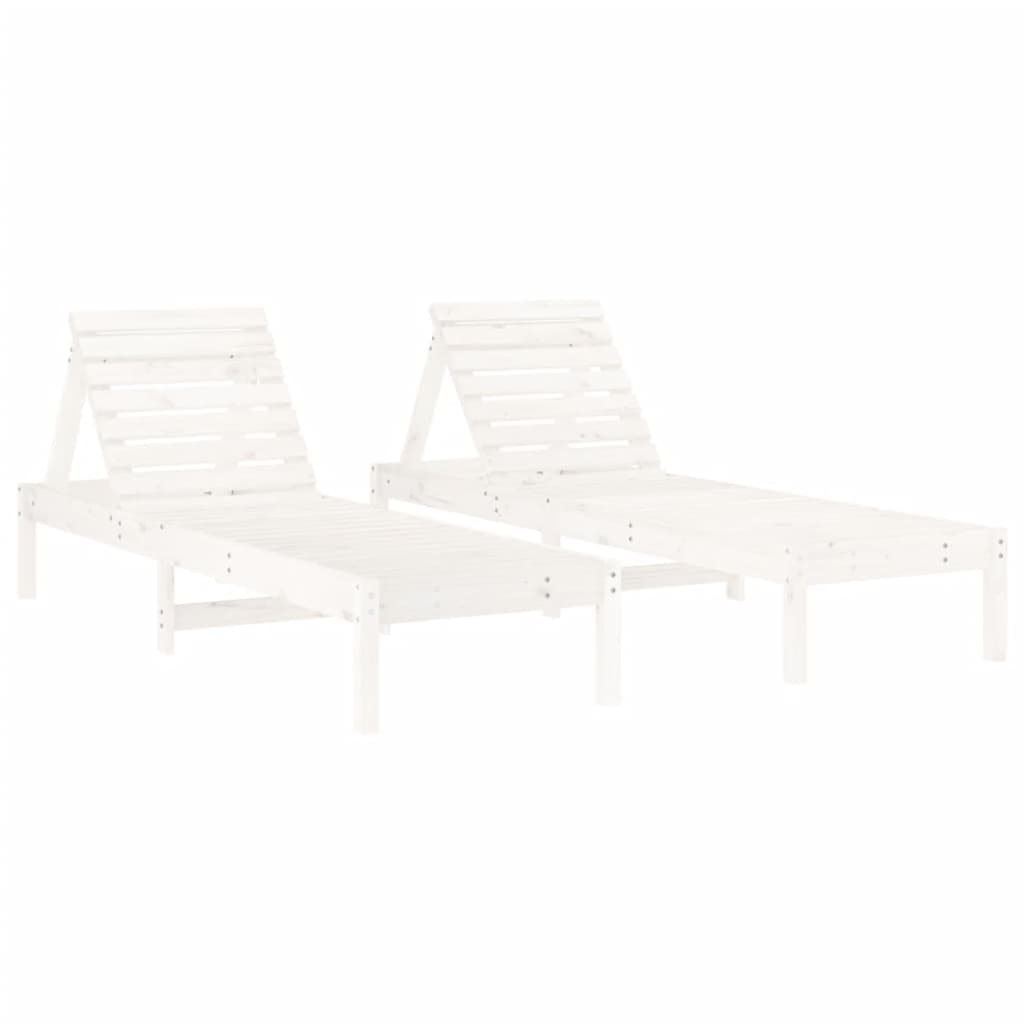 Solid Pine Wood Sun Loungers, 2-Piece, White, 199.5x60x74 cm