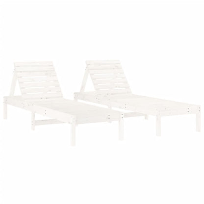 Solid Pine Wood Sun Loungers, 2-Piece, White, 199.5x60x74 cm