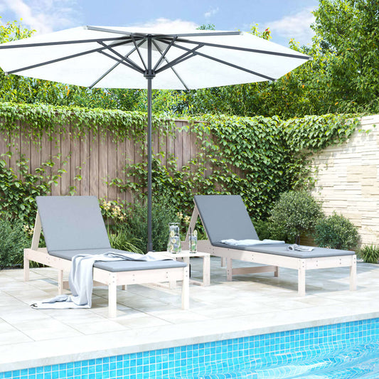 Solid Pine Wood Sun Loungers, 2-Piece, White, 199.5x60x74 cm