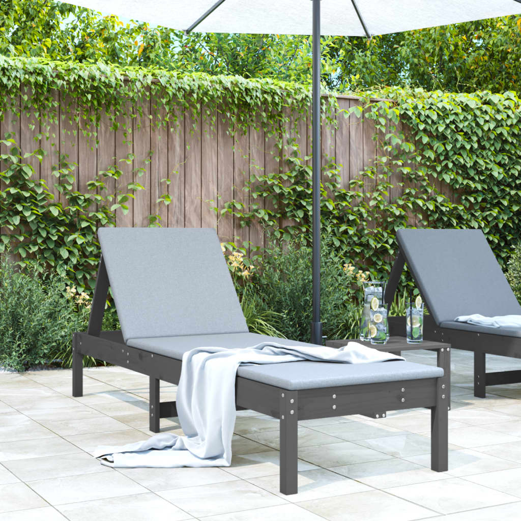 Solid Pine Sun Lounger - Grey, 199.5x60x74 cm