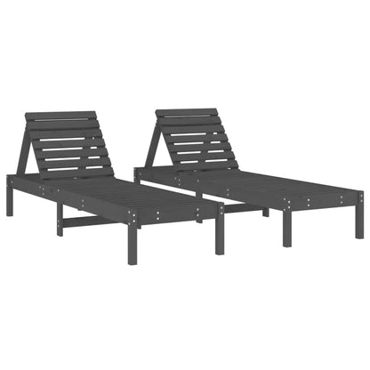 Solid Wood Pine Sun Loungers 2 pcs, Grey, 199.5x60x74 cm