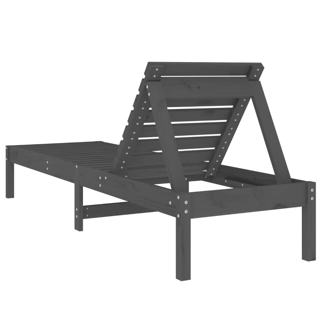Solid Wood Pine Sun Loungers 2 pcs, Grey, 199.5x60x74 cm