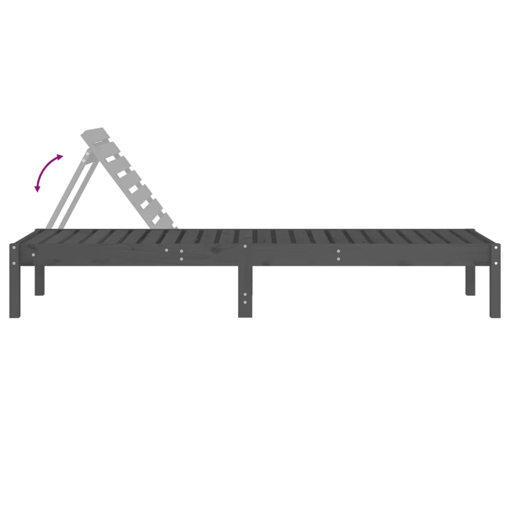 Solid Wood Pine Sun Loungers 2 pcs, Grey, 199.5x60x74 cm