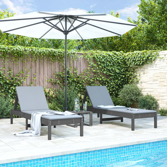 Solid Wood Pine Sun Loungers 2 pcs, Grey, 199.5x60x74 cm