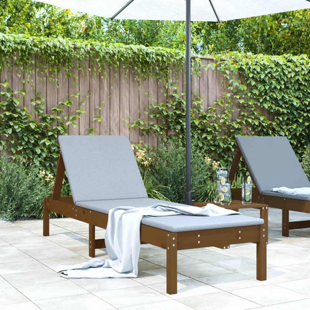 Solid Pine Wood Sun Lounger, Honey Brown, 199.5x60x74 cm