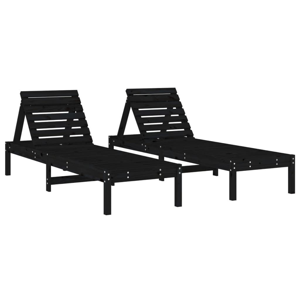 Black Solid Pine Sun Loungers 2pcs, 199.5x60x74 cm