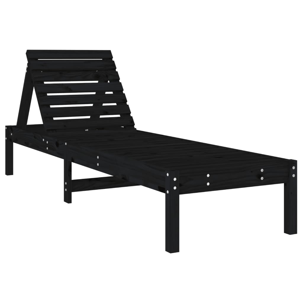 Black Solid Pine Sun Loungers 2pcs, 199.5x60x74 cm