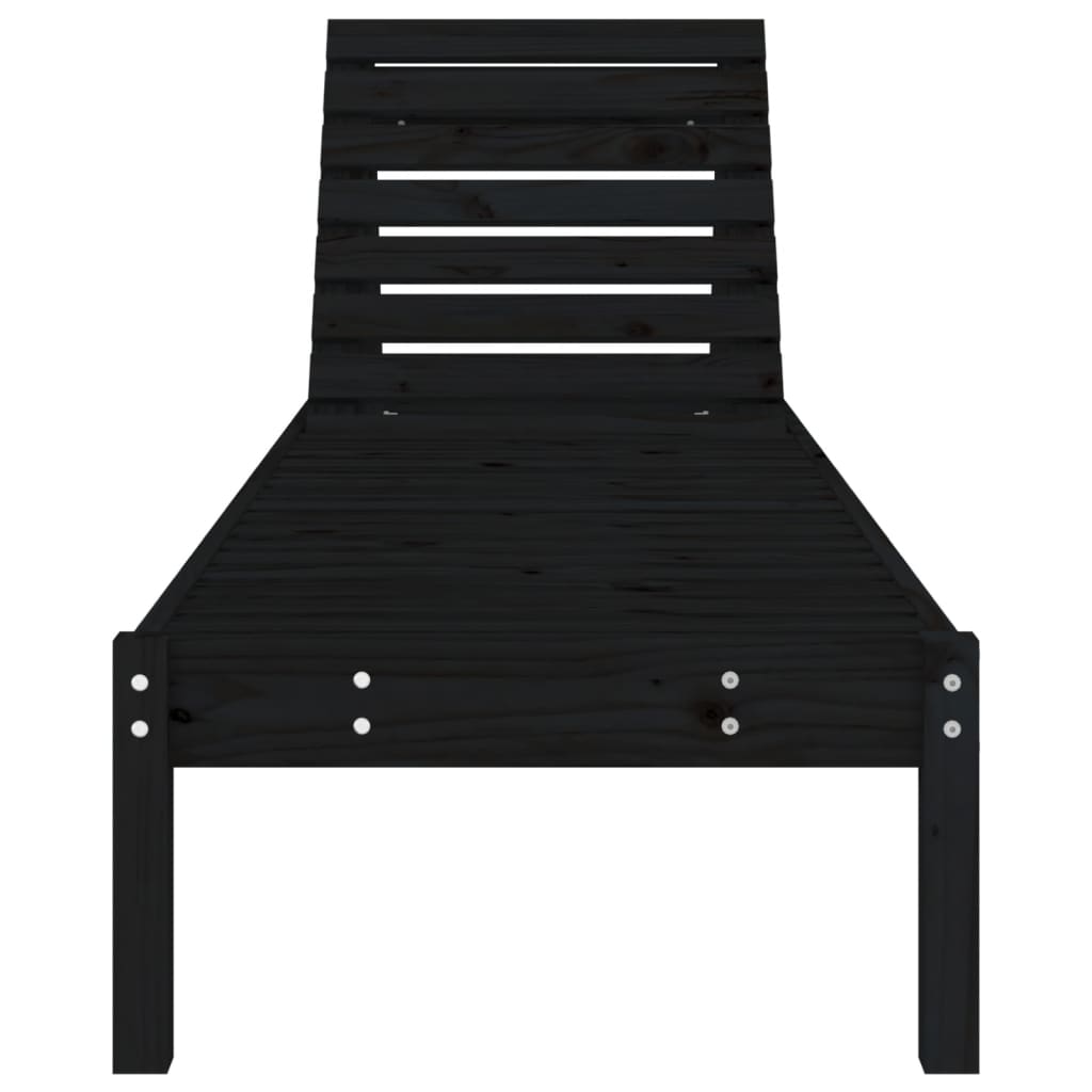 Black Solid Pine Sun Loungers 2pcs, 199.5x60x74 cm