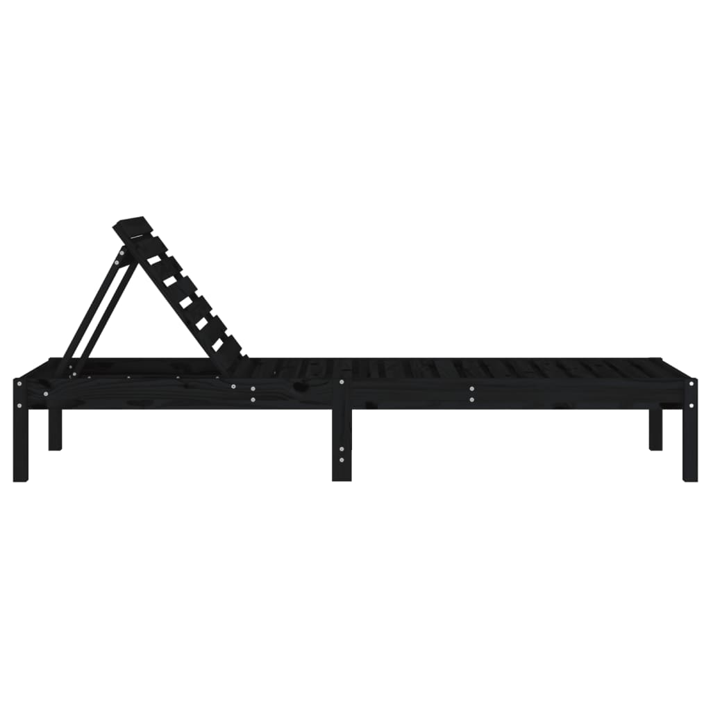 Black Solid Pine Sun Loungers 2pcs, 199.5x60x74 cm