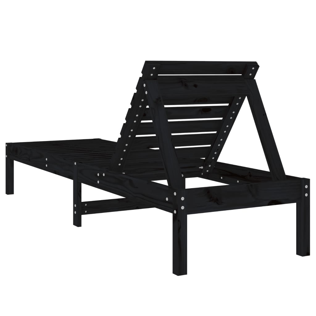 Black Solid Pine Sun Loungers 2pcs, 199.5x60x74 cm