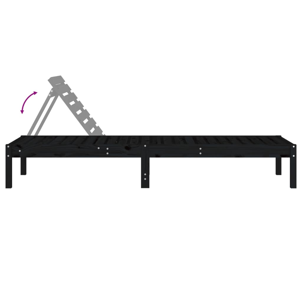 Black Solid Pine Sun Loungers 2pcs, 199.5x60x74 cm