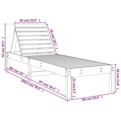 Black Solid Pine Sun Loungers 2pcs, 199.5x60x74 cm