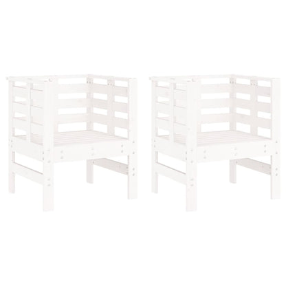 Set of 2 White Garden Chairs - Solid Pine Wood, 61.5x53x71 cm