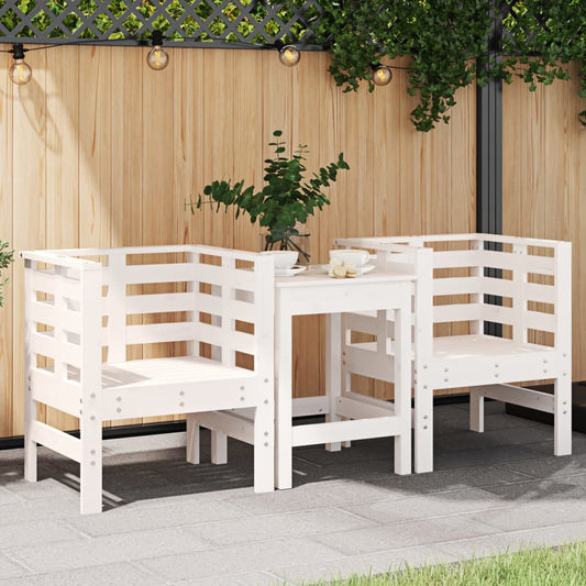 Set of 2 White Garden Chairs - Solid Pine Wood, 61.5x53x71 cm