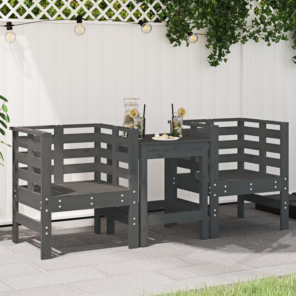 Solid Pine Garden Chairs 2pcs, Grey 61.5x53x71cm