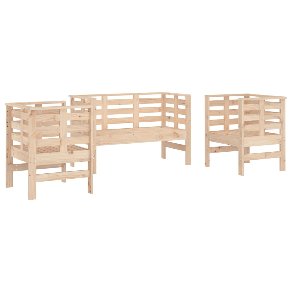 3-Piece Pine Wood Garden Lounge Set - Solid & Durable