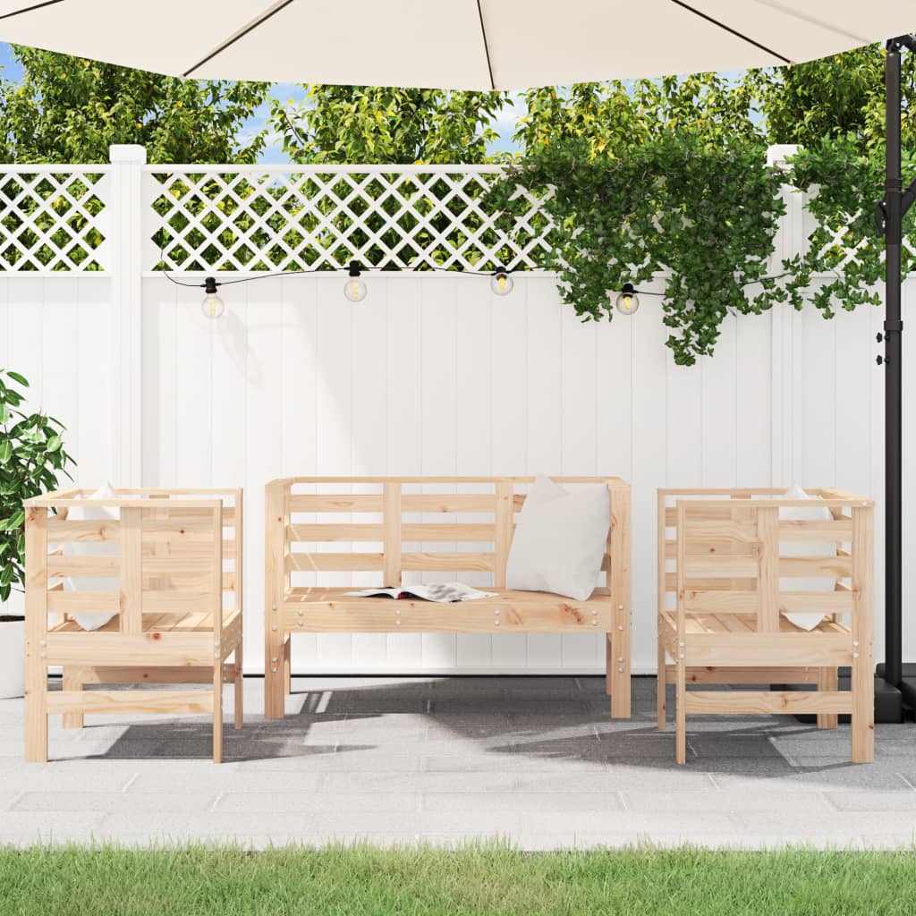 3-Piece Pine Wood Garden Lounge Set - Solid & Durable