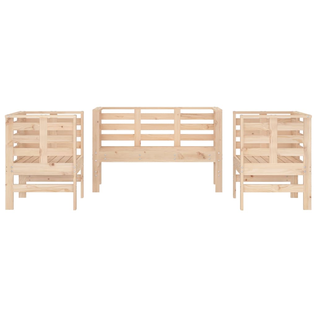 3-Piece Pine Wood Garden Lounge Set - Solid & Durable