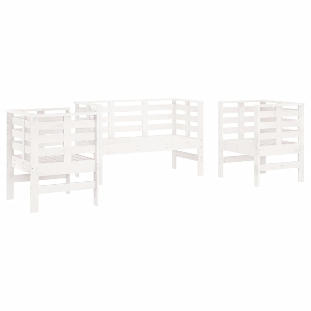 3-Piece White Pine Wood Garden Lounge Set - Solid & Durable