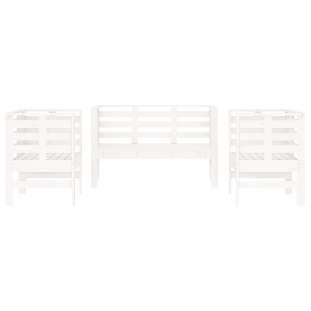 3-Piece White Pine Wood Garden Lounge Set - Solid & Durable