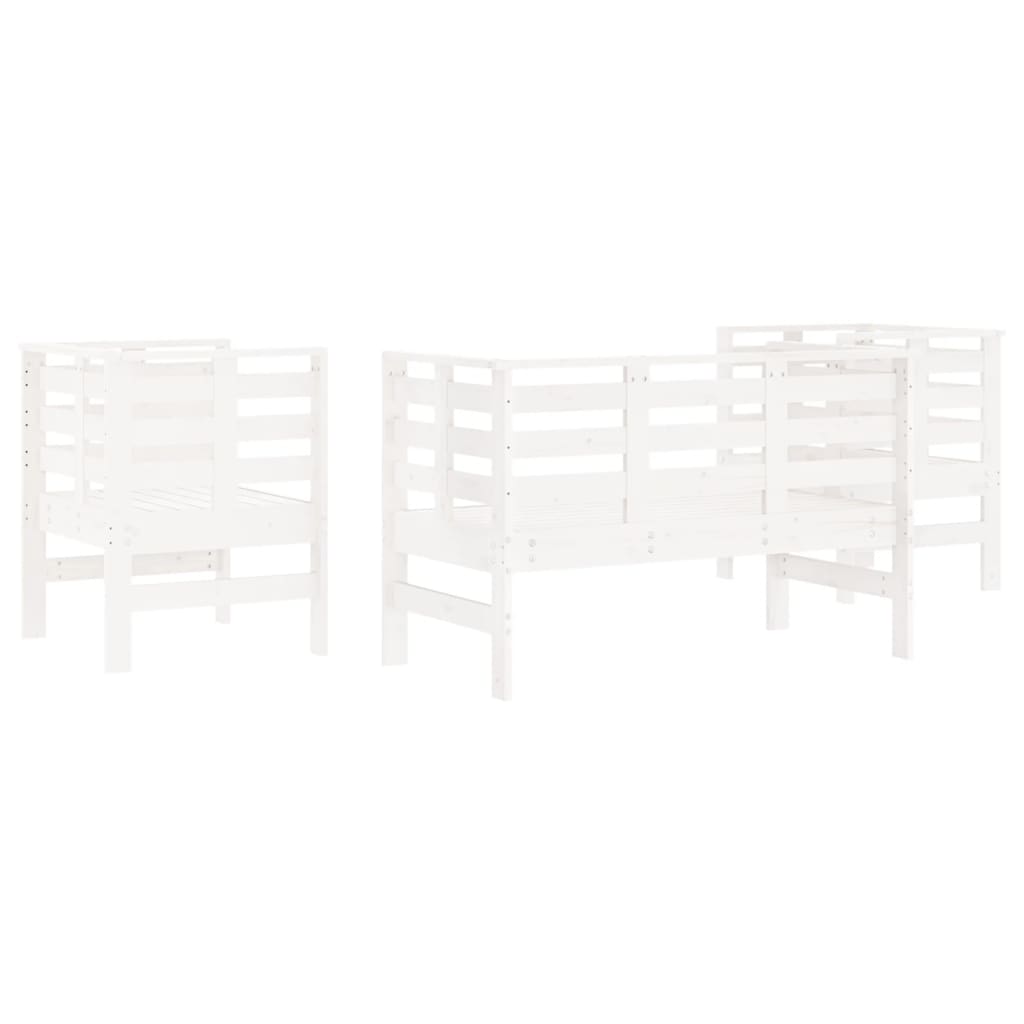 3-Piece White Pine Wood Garden Lounge Set - Solid & Durable