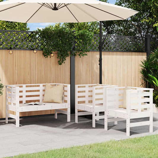 3-Piece White Pine Wood Garden Lounge Set - Solid & Durable