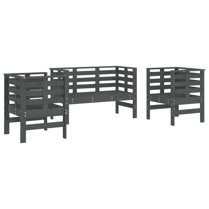 3-Piece Grey Pine Wood Garden Lounge Set - Solid & Stylish