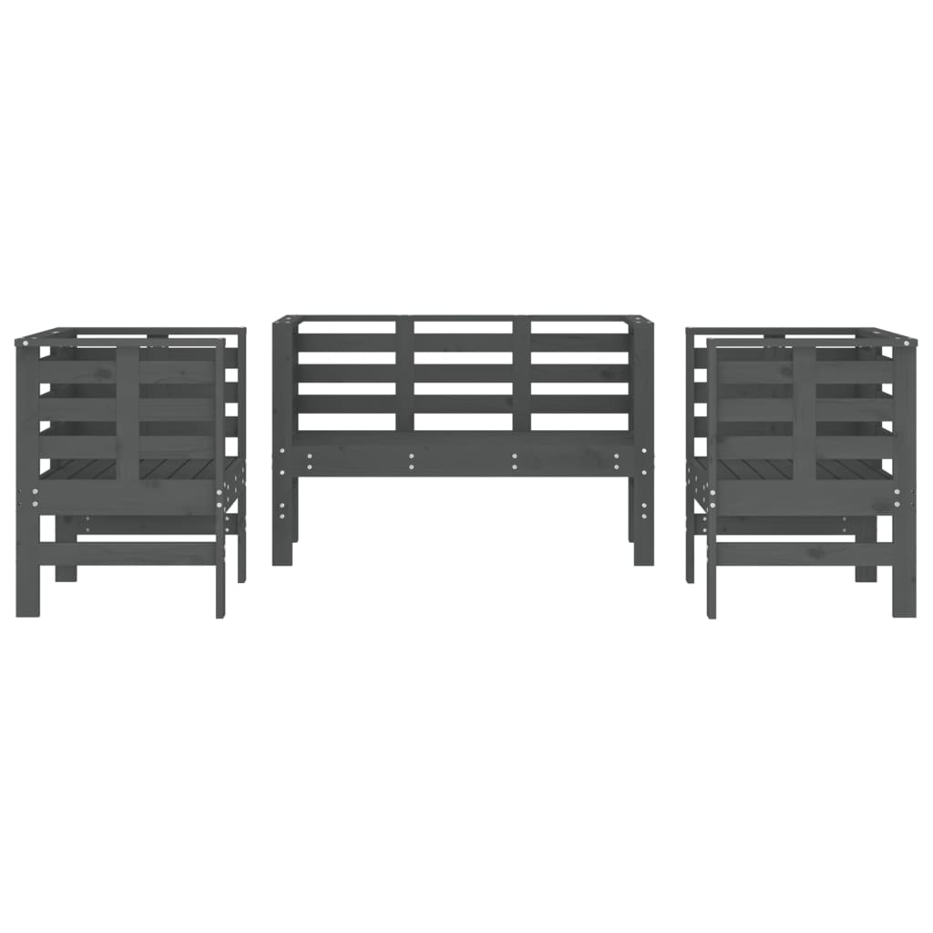 3-Piece Grey Pine Wood Garden Lounge Set - Solid & Stylish