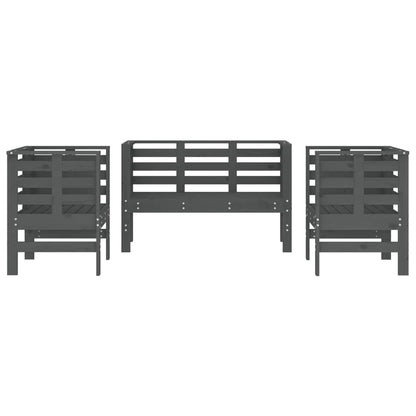 3-Piece Grey Pine Wood Garden Lounge Set - Solid & Stylish