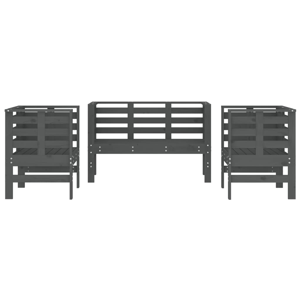 3-Piece Grey Pine Wood Garden Lounge Set - Solid & Stylish