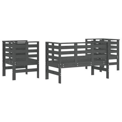 3-Piece Grey Pine Wood Garden Lounge Set - Solid & Stylish