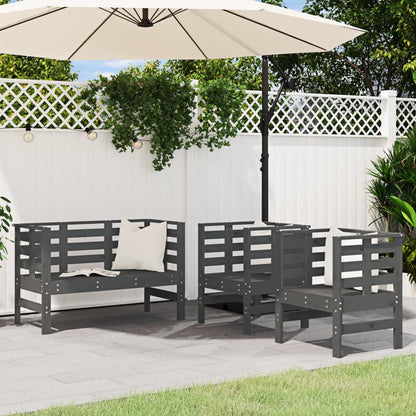 3-Piece Grey Pine Wood Garden Lounge Set - Solid & Stylish