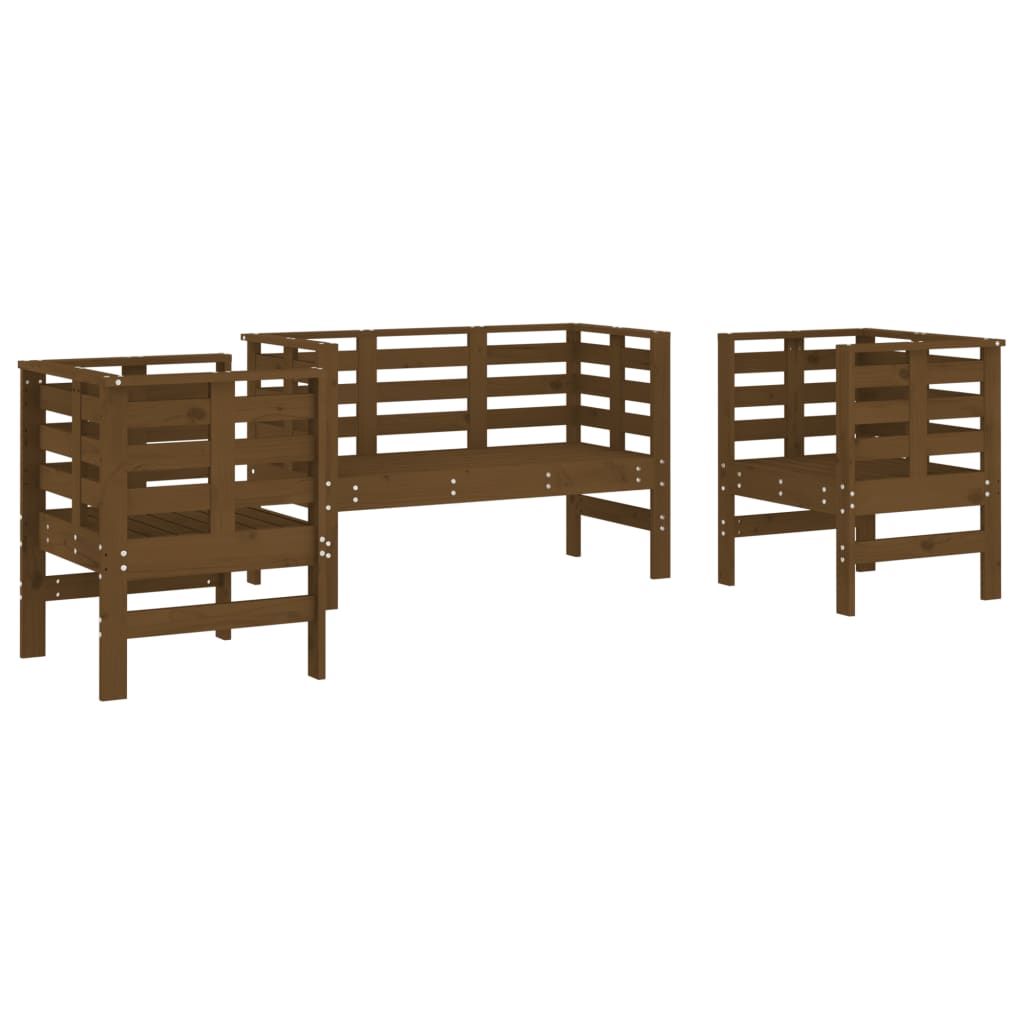 Honey Brown 3-Piece Pine Wood Garden Lounge Set