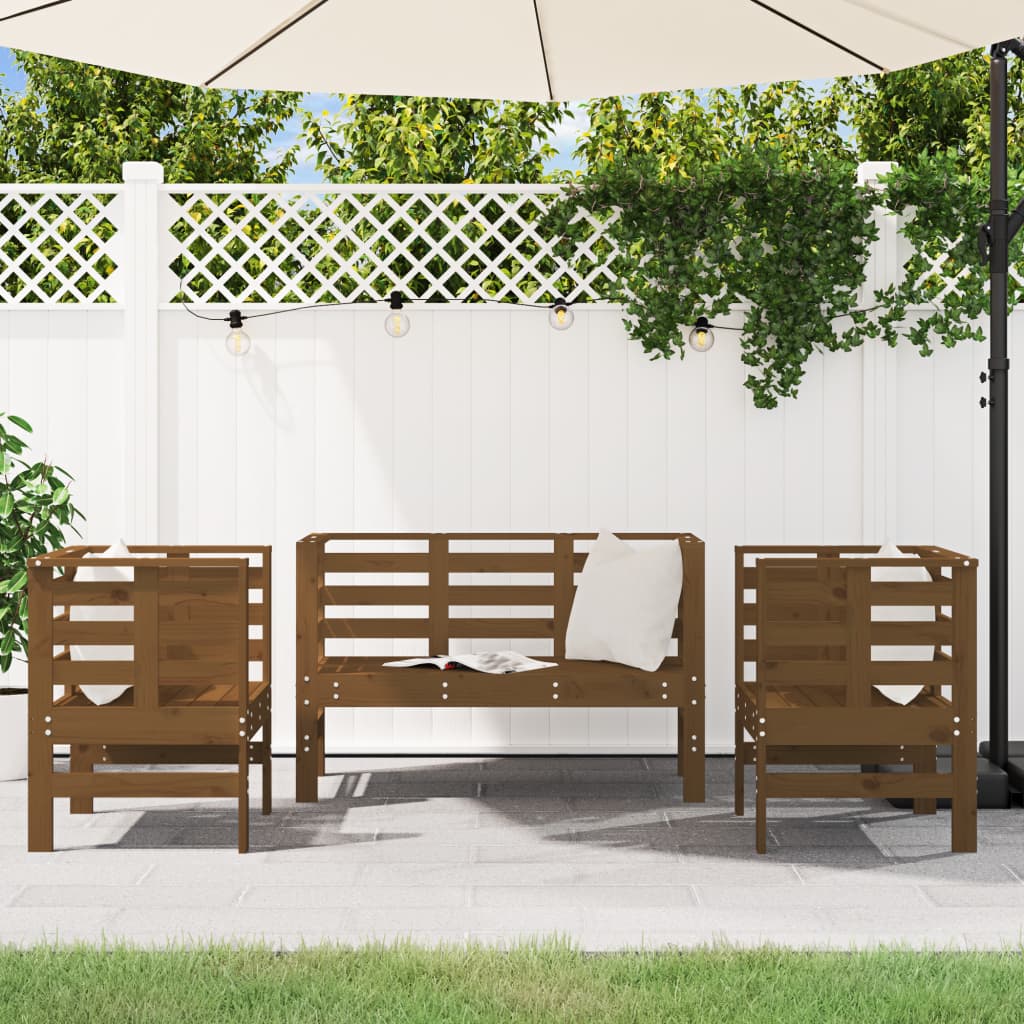 Honey Brown 3-Piece Pine Wood Garden Lounge Set