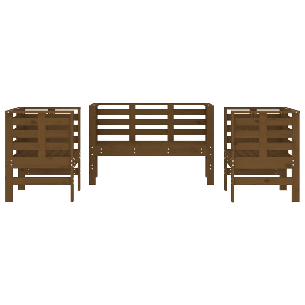 Honey Brown 3-Piece Pine Wood Garden Lounge Set