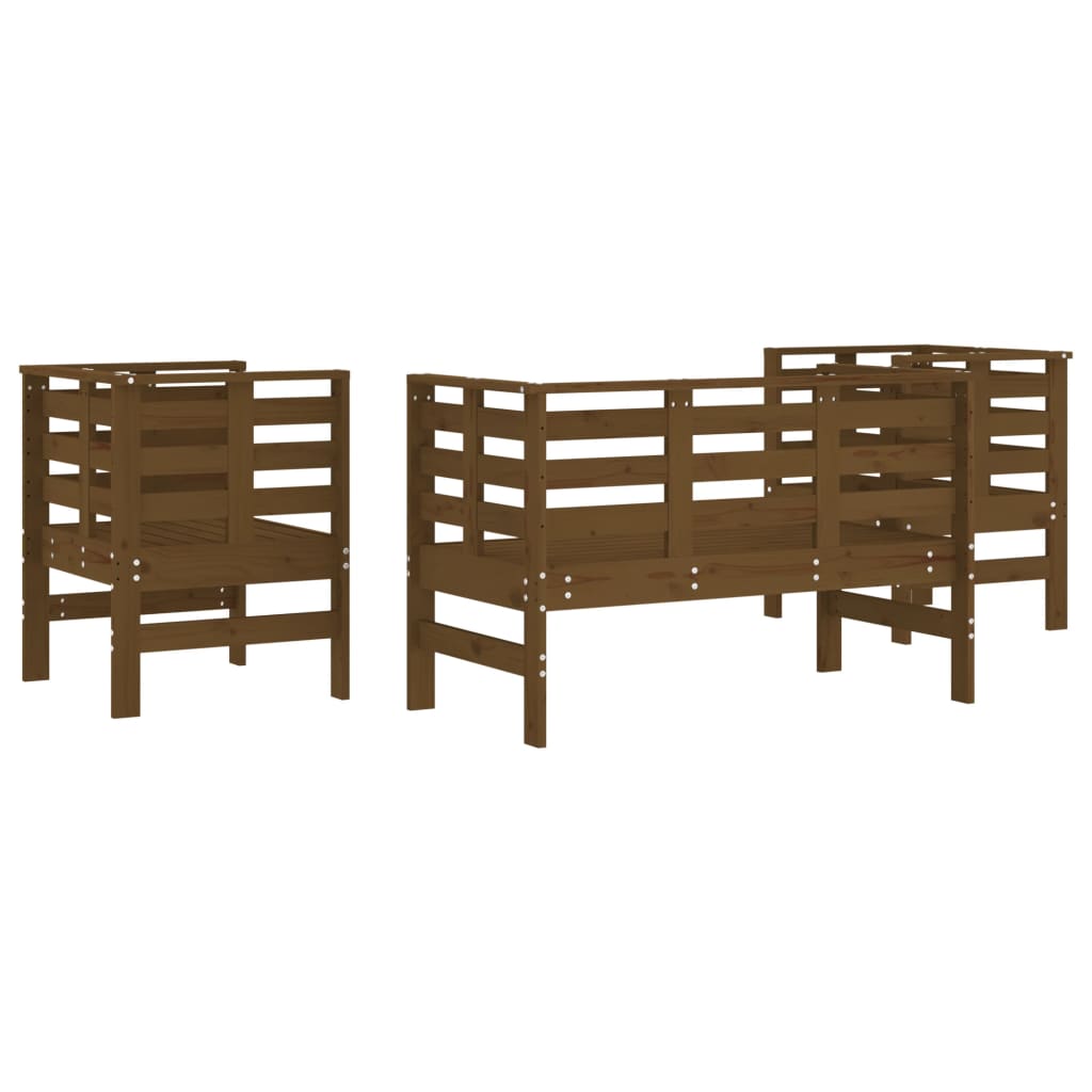 Honey Brown 3-Piece Pine Wood Garden Lounge Set