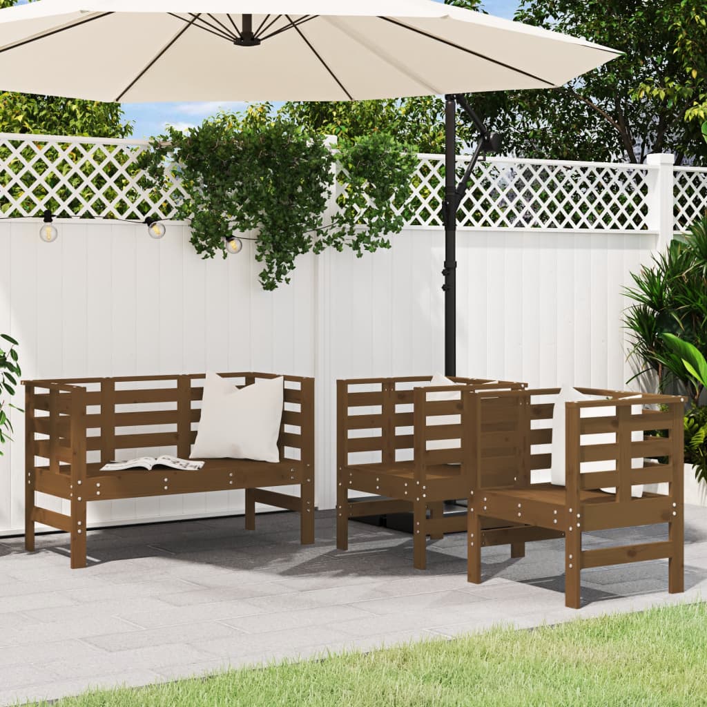 Honey Brown 3-Piece Pine Wood Garden Lounge Set