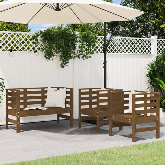 Honey Brown 3-Piece Pine Wood Garden Lounge Set