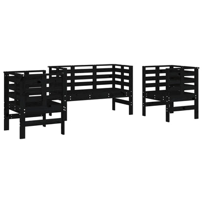 3-Piece Black Pine Wood Garden Lounge Set - Solid & Stylish