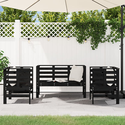 3-Piece Black Pine Wood Garden Lounge Set - Solid & Stylish