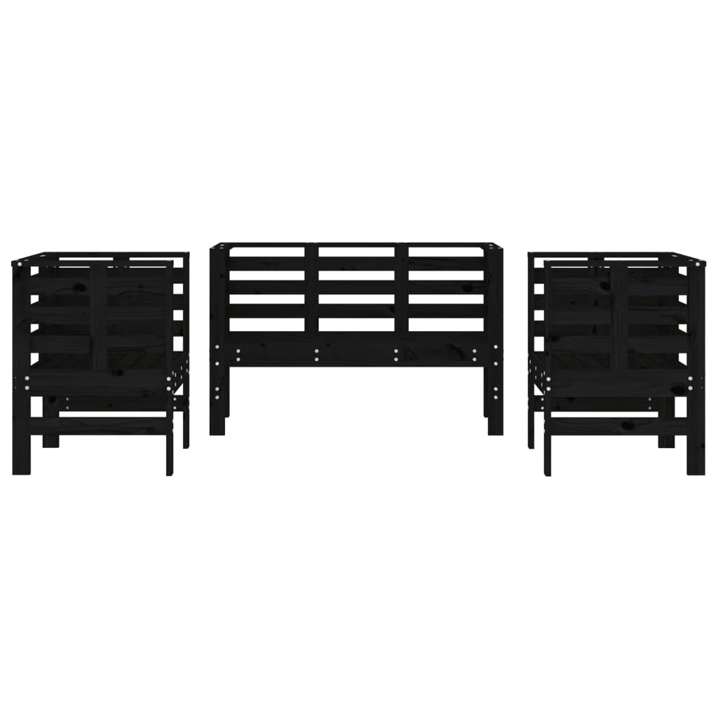 3-Piece Black Pine Wood Garden Lounge Set - Solid & Stylish